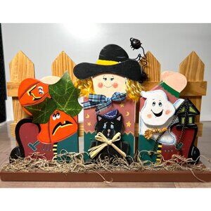 Halloween-Themed Wooden Shelf Decor With Scarecrow & Ghost Design
